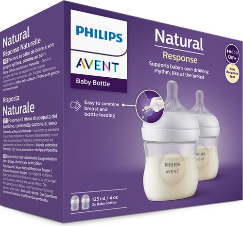 2 בקבוקי האכלה 125 מ''ל Avent Natural Response - צבע שקוף