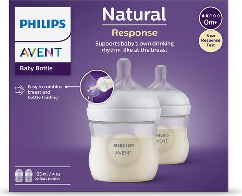 2 בקבוקי האכלה 125 מ''ל Avent Natural Response - צבע שקוף