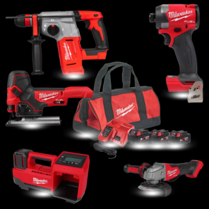 סט Milwaukee M18 מקצועי 5 כלים כולל 3 סוללות 5Ah, מטען מהיר ותיק