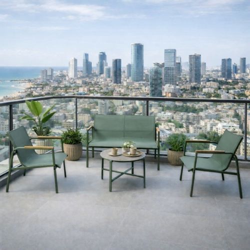 סט ישיבה לגינה סביון ירוק עם ספה זוגית וכורסאות סלינג