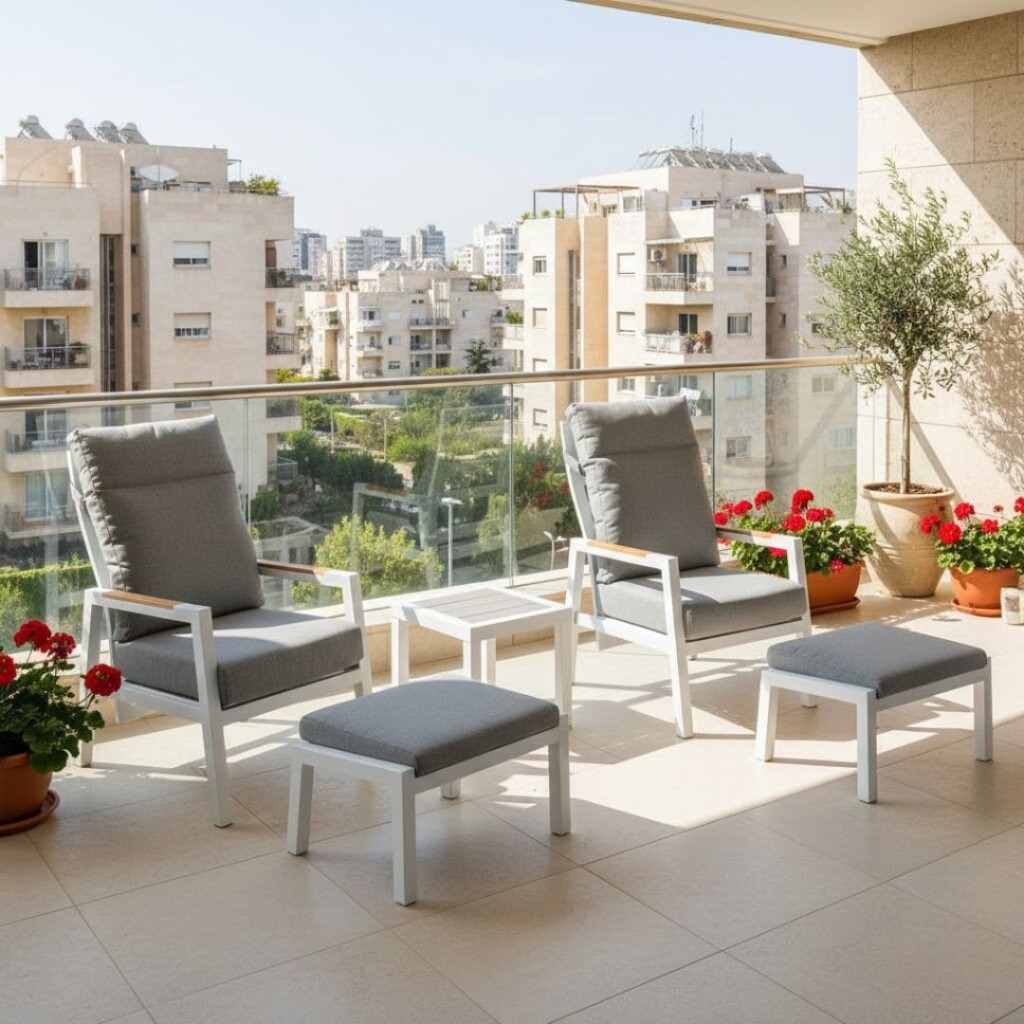 סט ישיבה זוגי לגינה עם 2 כורסאות מתכווננות, הדומים ושולחן קפה – דגם אגס לבן – משלוח חינם*