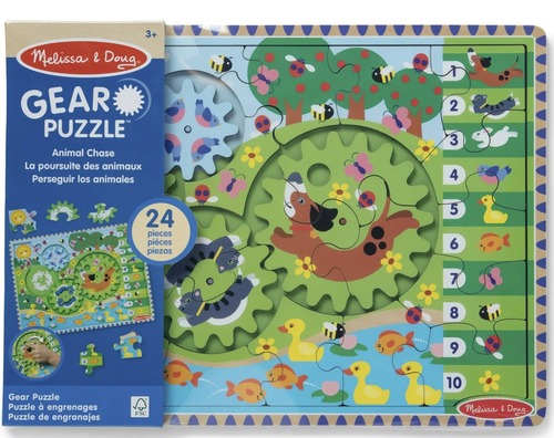 פאזל חיות מעץ עם גלגל שיניים מבית מליסה ודאג Melissa and Doug