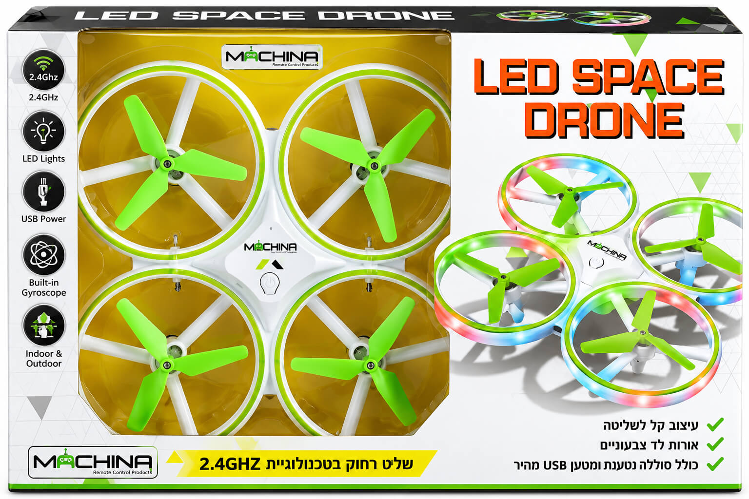 רחפן פעלולים עם תאורת LED והימנעות ממכשולים Machina