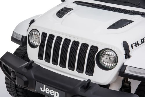מכונית ממונעת 12V בדמות ג'יפ רוביקון Rubicon דו-מושבי עם דלתות נפתחות, גלגלי EVA, אורות ושלט- לבן  