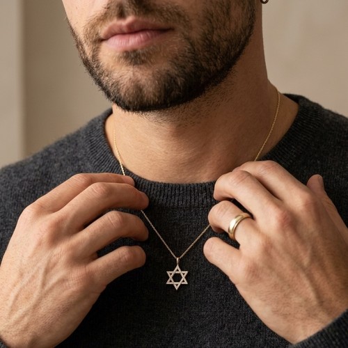 שרשרת ותליון מגן דוד יהלומים זהב 14K