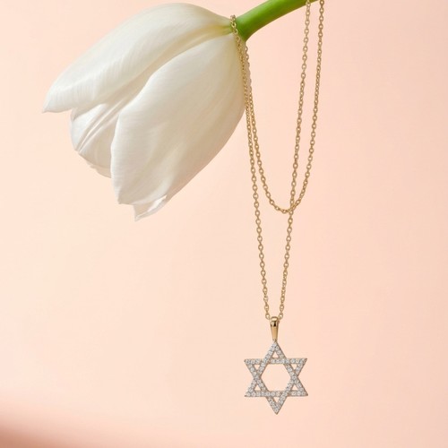שרשרת ותליון מגן דוד יהלומים זהב 14K