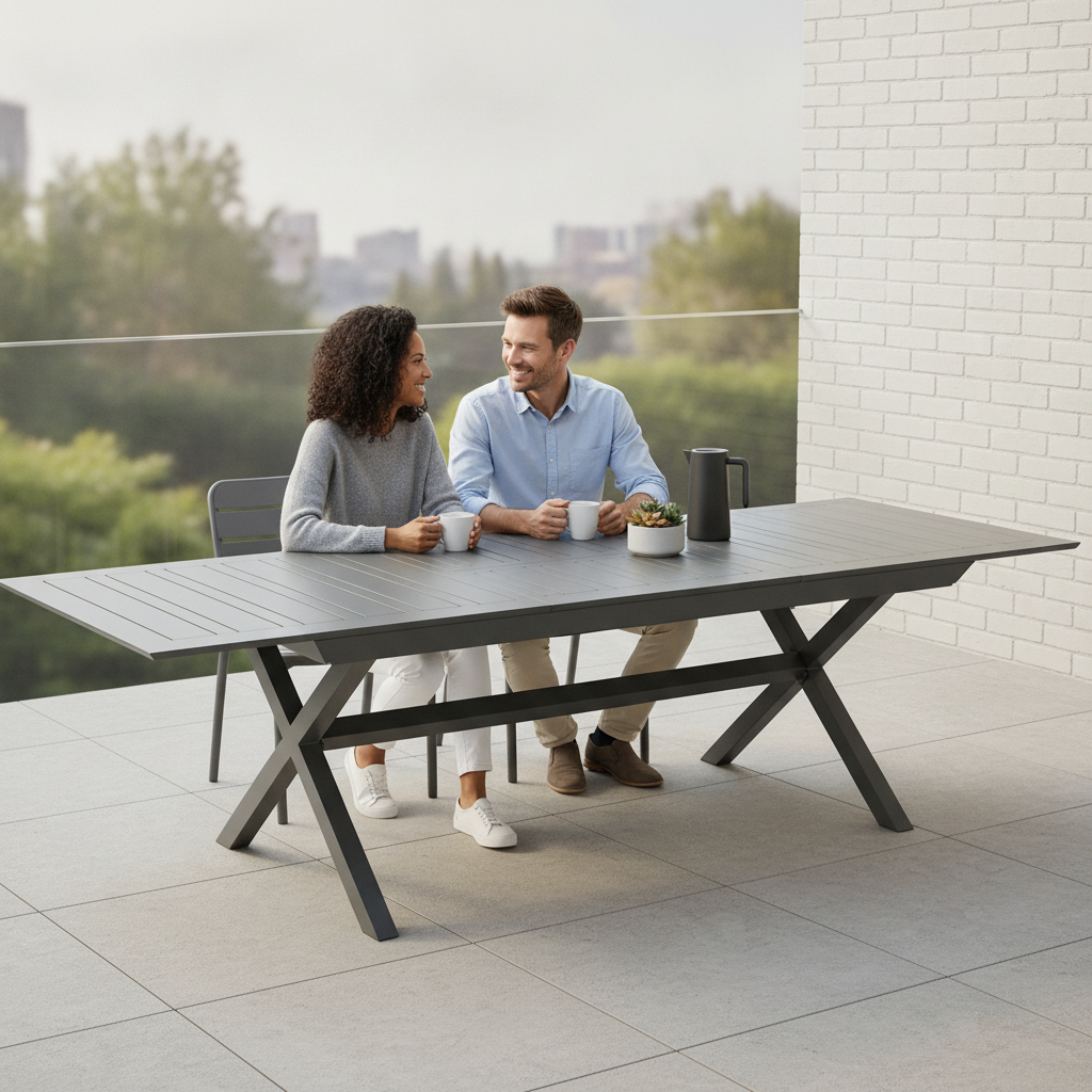 שולחן אלומיניום נפתח 172/243 ס"מ עם רגלי X – דגם דליה אפור – משלוח חינם*