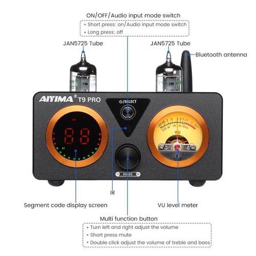 AIYIMA T9 PRO — מגבר משולב מנורות All-in-One עם DAC, Bluetooth ו-VU Meter