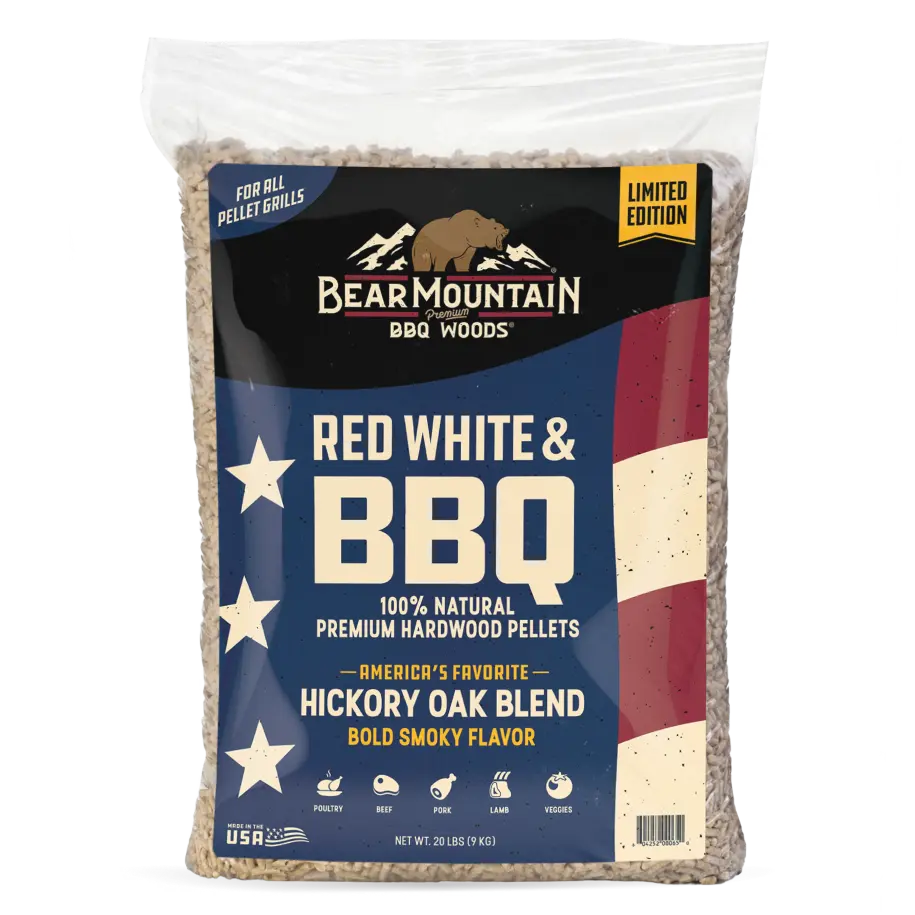 פֶלֶט למעשנה-תערובת מ-עצים אמריקאיים 9 ק”ג Red White & BBQ