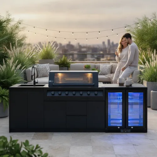 מטבח חוץ מודולרי עם גריל 6 מבערים, מקרר כפול וכיור – דגם מונפלייה – תמונה 2