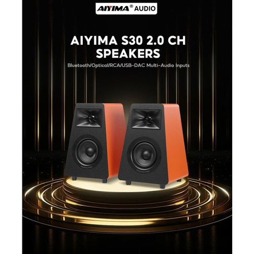 זוג רמקולי מדף מוגברים AIYIMA S30 — קומפקטיים עם BT, USB DAC ו-Optical (Orange)