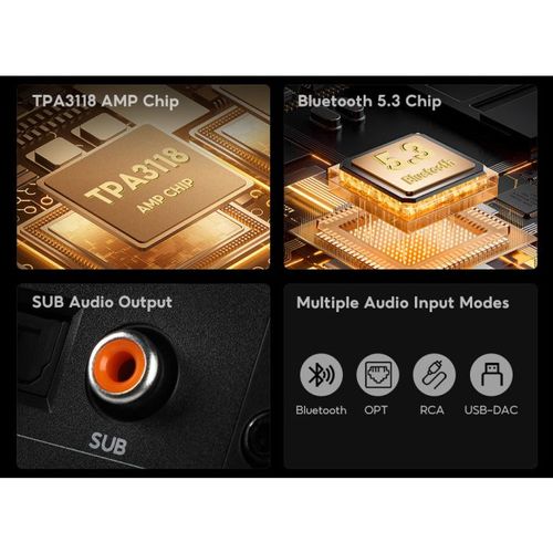 זוג רמקולי מדף מוגברים AIYIMA S30 — קומפקטיים עם BT, USB DAC ו-Optical (Orange)