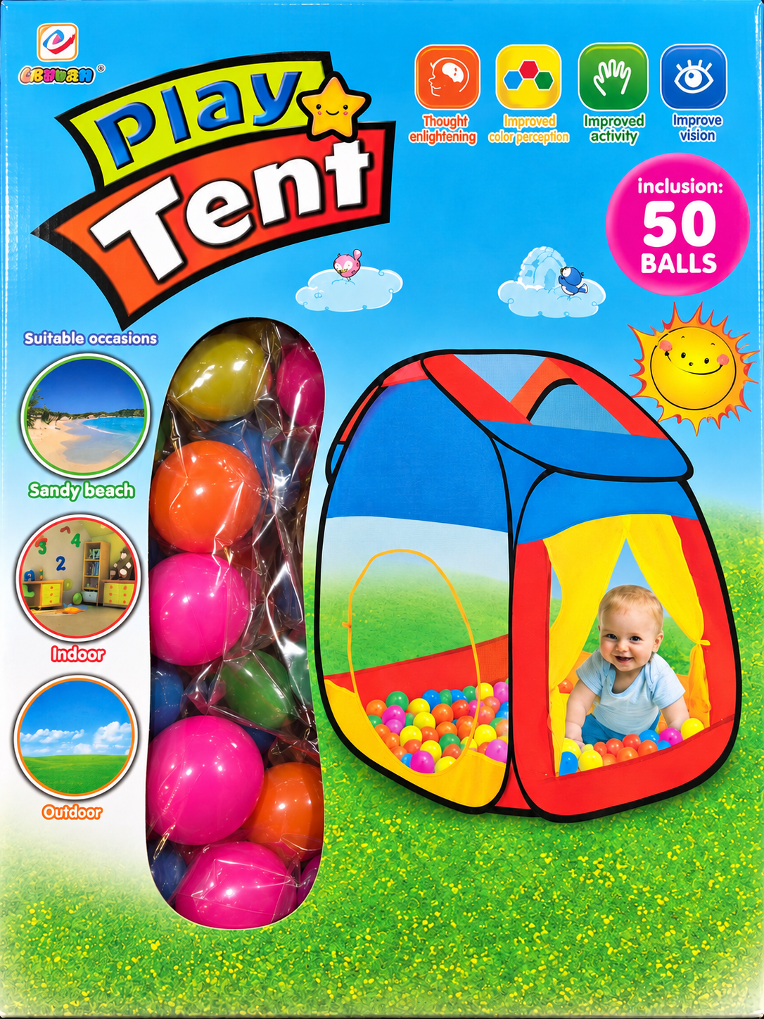 אוהל משחק עם 50 כדורים וחלונות רשת