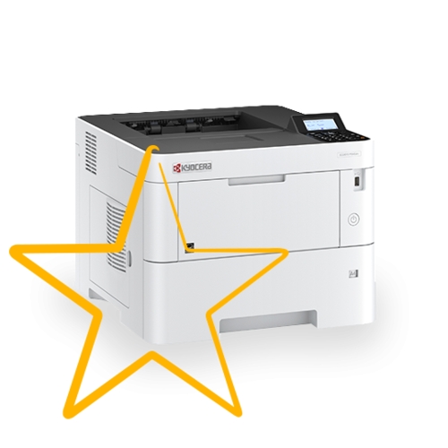 מדפסת לייזר שחור-לבן KYOCERA ECOSYS P3145dn – מבט בזווית מלפנים ומהצד, תצורה בסיסית