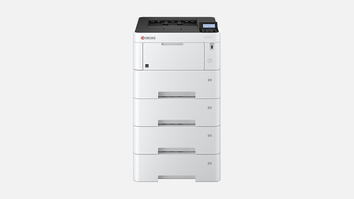 מדפסת לייזר שחור-לבן KYOCERA ECOSYS P3145dn עם 3 מגירות נייר נוספות (אופציונליות) – מבט מלפנים