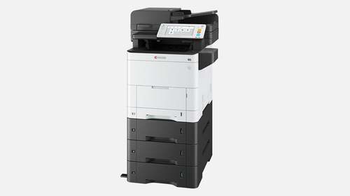מדפסת משולבת לייזר צבעונית KYOCERA ECOSYS MA3500cix – מבט בזווית עם שלוש מגירות נייר נוספות