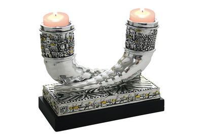 פמוטי שופר מעוצב ציפוי כסף מילוי פולי דגם 87712