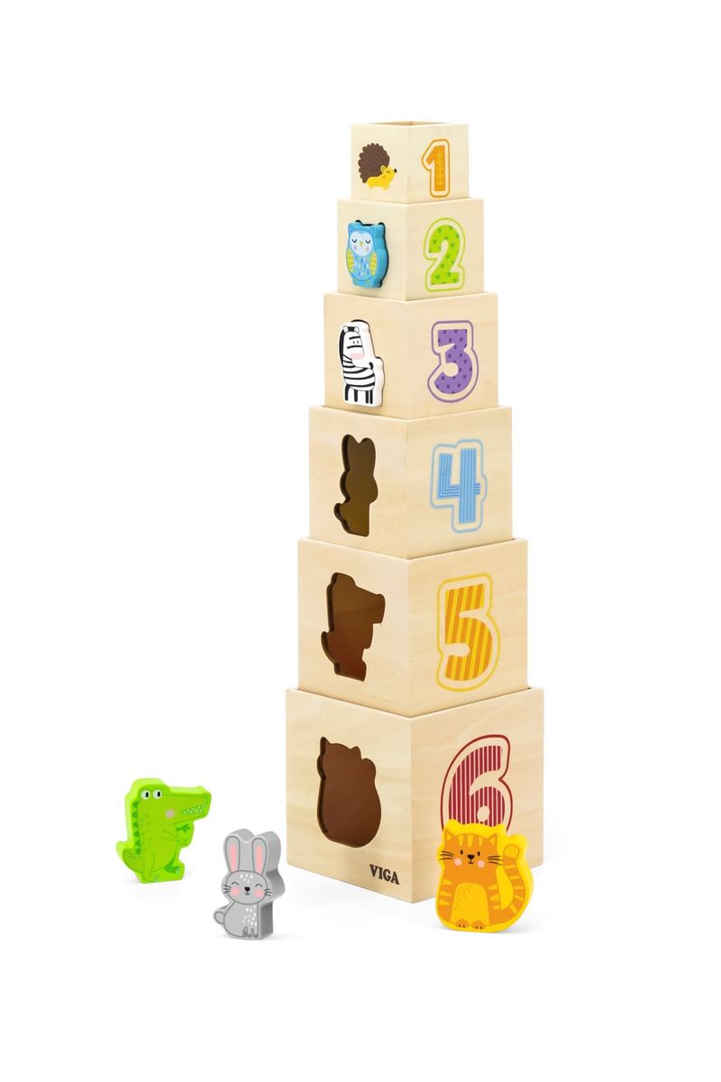מגדל קוביות מעץ להתאמת צורות וחיות VIGA
