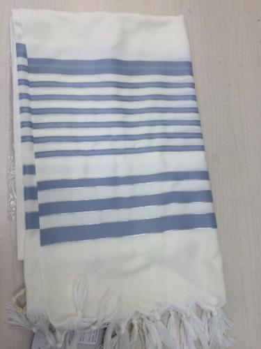 טלית צמר מהודרת  תכלת כסף מרקם דגם 9044