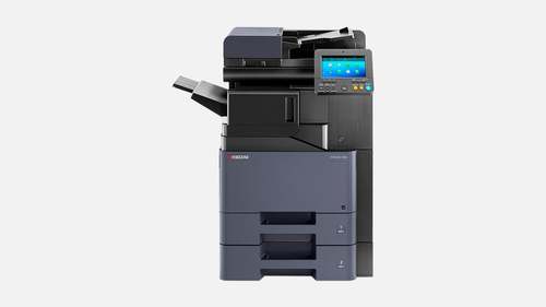 מכונת צילום משולבת לייזר צבעונית KYOCERA TASKalfa 408ci – מבט חזית עם שתי מגירות נייר ומגש יציאה צדדי
