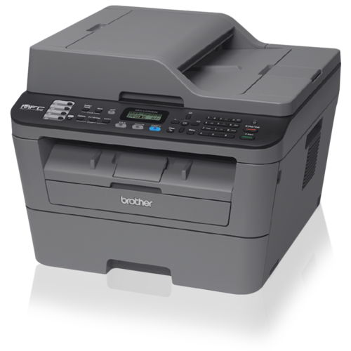 מדפסת לייזר משולבת שחור לבן Brother MFC-L2700DW – מבט בזווית מצד ימין עם מזין המסמכים