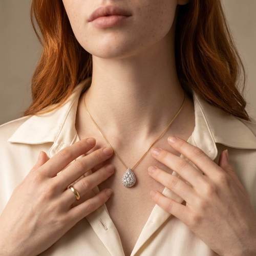 שרשרת ותליון טיפה יהלומים (1.50CT) זהב 14K