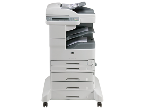 מכונת צילום משולבת לייזר שחור-לבן HP LaserJet M5035xs – מבט מלפנים עם מגשי הנייר והמעמד
