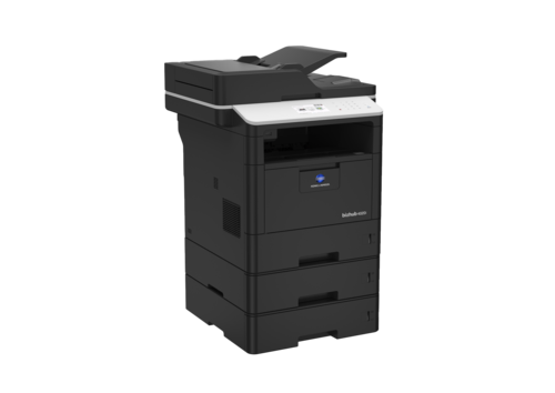 מדפסת לייזר משולבת שחור לבן KONICA MINOLTA bizhub 4020i – עם שתי מגירות נייר נוספות (אופציונליות), מבט בזווית