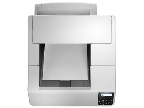 מדפסת לייזר משרדית HP LaserJet Enterprise M605N – מבט קדמי ישיר עם מגש הפלט העליון פתוח