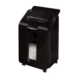 מגרסת נייר Fellowes AutoMax 100M – תצוגה קדמית-צדדית של המכונה