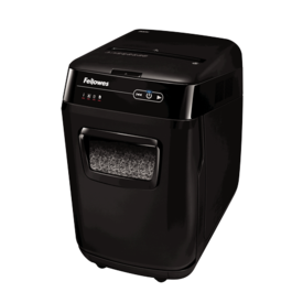 מגרסת נייר Fellowes AutoMax 200M – תצוגה קדמית-צדדית של המכונה