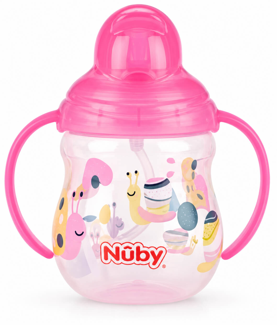 כוס מעבר עם ידיות וקשית מתהפכת ורוד Nuby