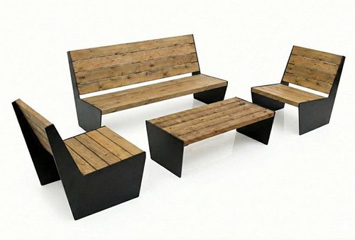 מערכת ישיבה אורבנית לאונג׳ – ספסל זוגי, 2 כורסאות ושולחן – דגם בלבואו – תמונה 2