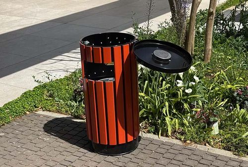 אשפתון עגול איכותי לחוץ עם מאפרה – דגם מלגה – תמונה 4
