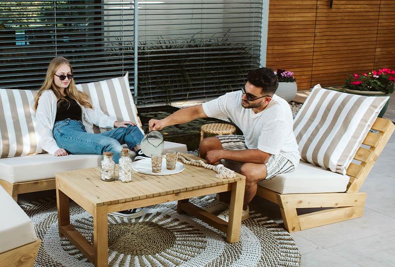ספסל יחיד מעץ אורן עם מזרן עבה 12 ס"מ – דגם טאוס – משלוח חינם*