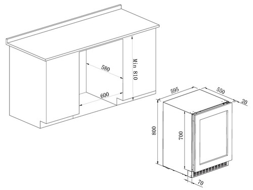 מקרר יין אינטגרלי 34 בקבוקים בראגה דגם BWCi34-140D2TPTO