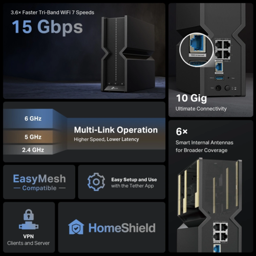 Archer BE700 BE15000 Wi-Fi 7 Router מבית TP-LINK