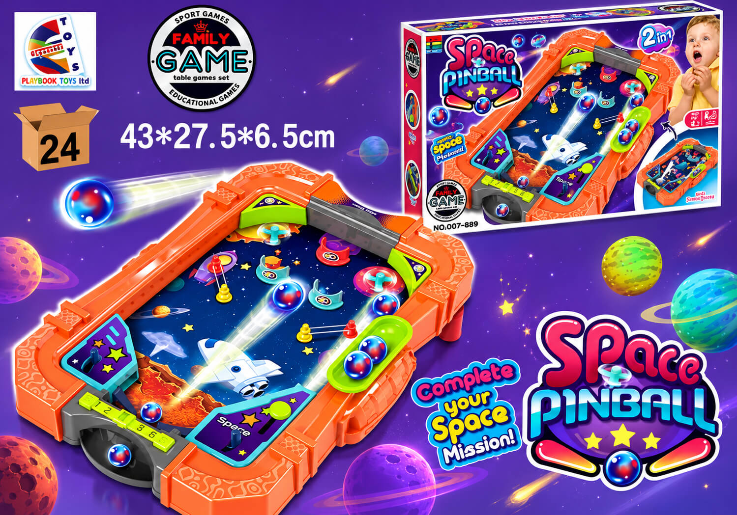 משחק פינבול שולחני Space Pinball ‏2 ב־1 Espanioli Toys