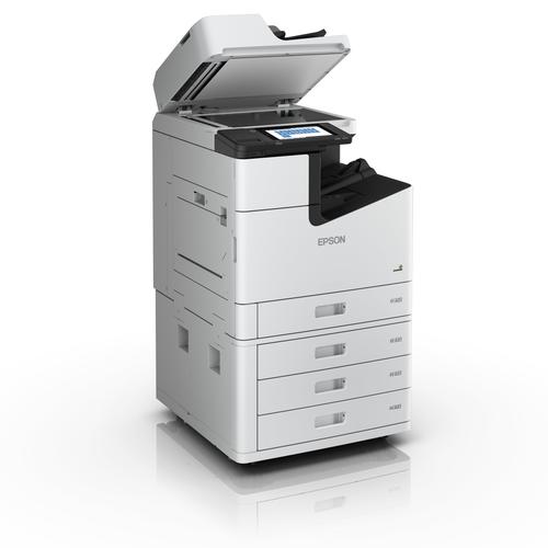 מדפסת הזרקת דיו משולבת Epson WorkForce Enterprise WF-C21000 D4TW – מבט זוויתי עם ארבעה מגשי נייר