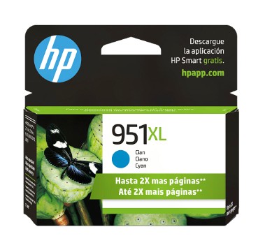 HP 951XL Cyan – מחסנית דיו ציאן מקורית בתפוקה גבוהה | תפוקה עד כ־1,500 דפים.