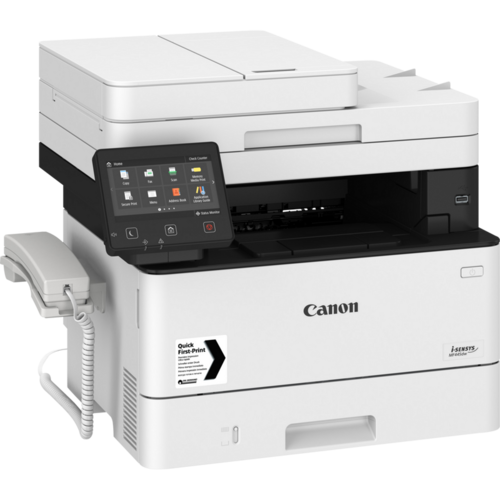 מכונת צילום לייזר Canon i-SENSYS MF445dw – מבט צד עם שפופרת פקס