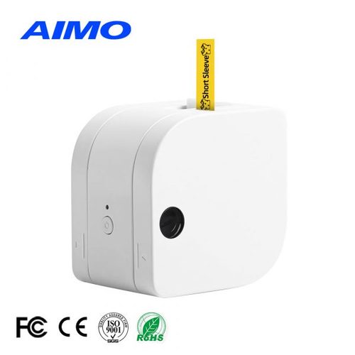 מדפסת מדבקות AIMO P12 לבנה – מבט מהצד עם סרט מדבקות