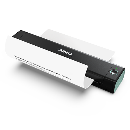 מדפסת תרמית ניידת A4 AIMO M08F – מבט צד עם דף מודפס