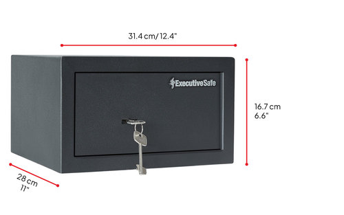 כספת ExecutiveSafe CS-1 עם מנעול מפתח – מבט מלפנים עם מידות