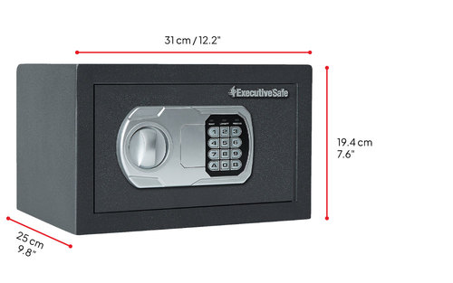 כספת אלקטרונית ExecutiveSafe CS-2 – מבט בזווית עם מידות חיצוניות