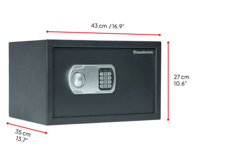 כספת אלקטרונית ExecutiveSafe CS-6 – מבט בזווית עם מידות חיצוניות