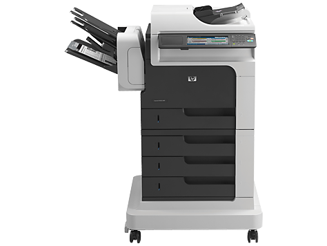 מכונת צילום משולבת HP LaserJet M4555fskm – מבט מלפנים עם מגש סיכות ומגשי נייר