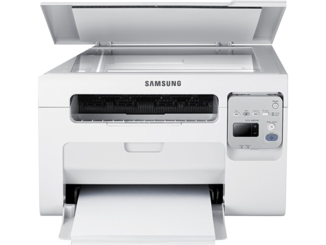 מדפסת לייזר משולבת Samsung SCX-3405W – מבט מלפנים עם מכסה סורק פתוח