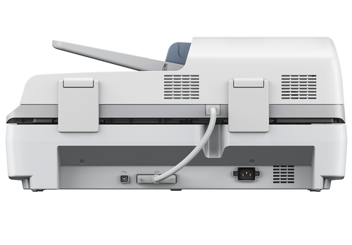 סורק מסמכים Epson WorkForce DS-70000 – מבט אחורי עם חיבורי USB, ADF וחשמל