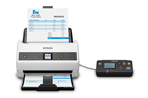 סורק מסמכים Epson WorkForce DS-970 – מבט חזית עם יחידת ממשק הרשת האופציונלית